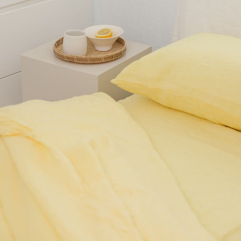 Sömn Luxury Linen Bedding | Fitted Sheet Linen Bedding Sömn Home #color_lemon