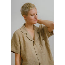 Sömn Premium Linen Short-Sleeve Shirt | Sömn Home #color_natural #color_oatmeal
