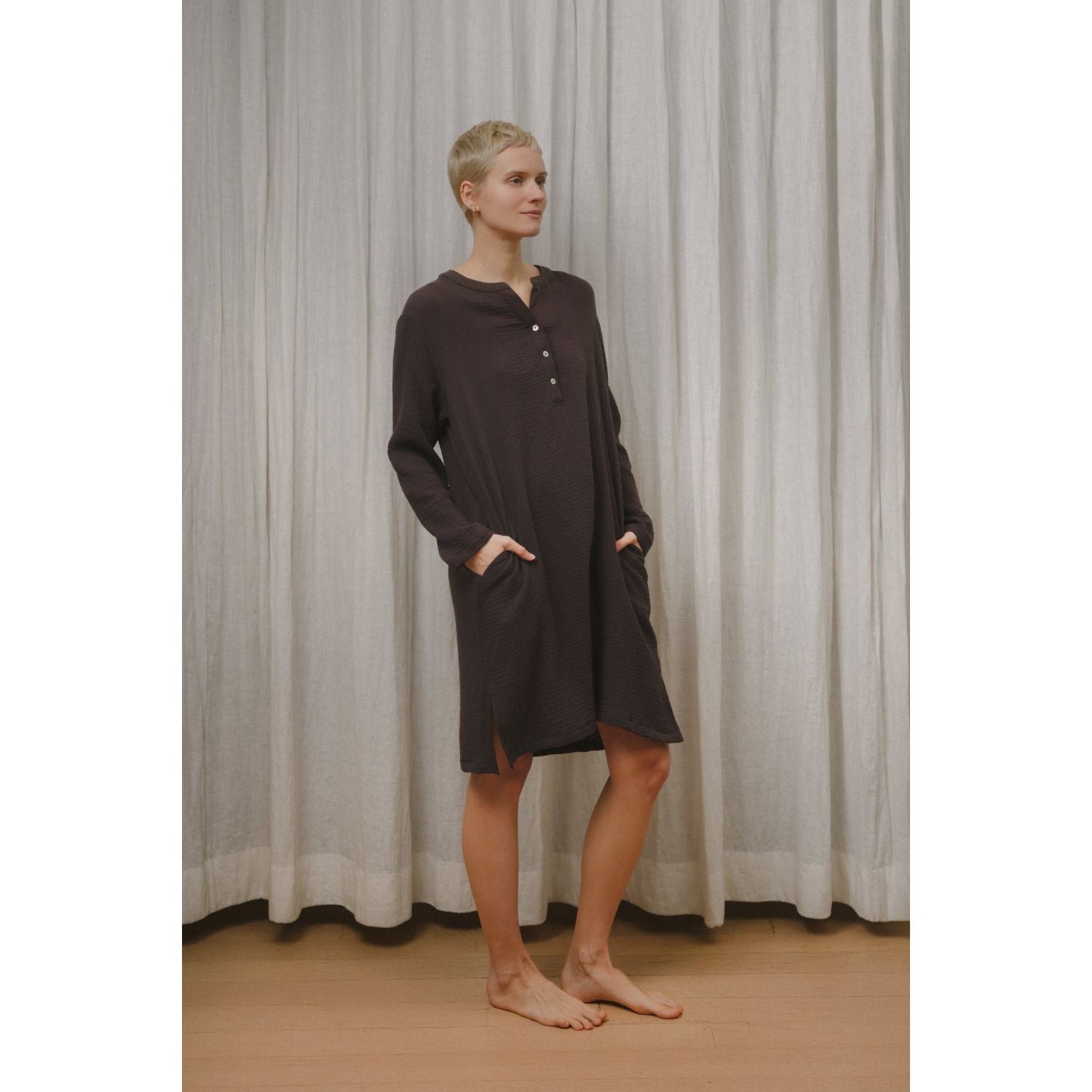 Sömn Premium Organic Gauze Cotton Long Nightshirt | Loungewear Sömn Home #color_prune