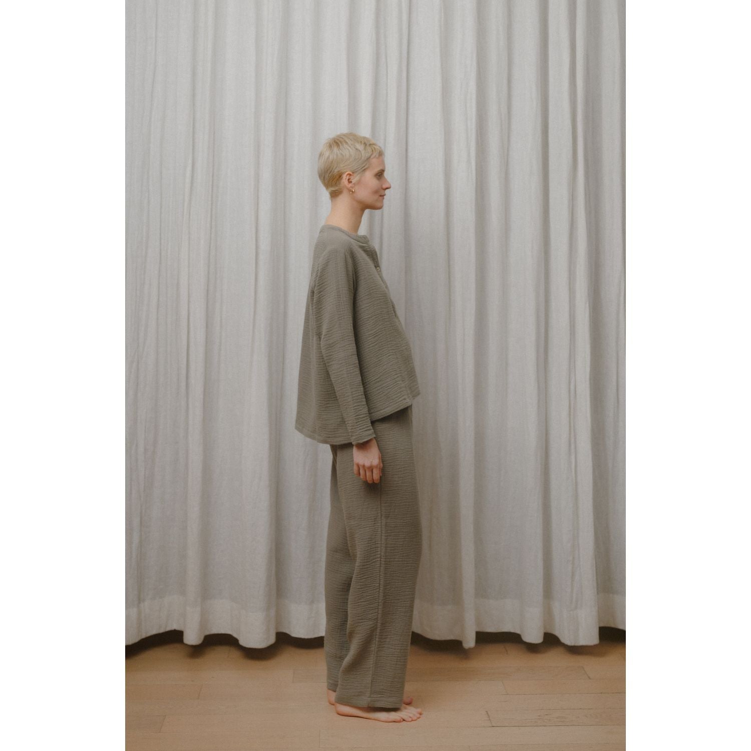 Sömn Premium Organic Cotton Gauze Sleepwear | Loungewear Shirt Sömn Home #color_olive